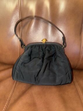 Vintage JR USA Evening bag with attached coin purse & gold toned Rose clasp